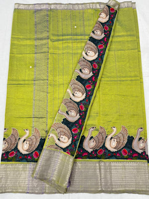 Mangalagiri Silk / Cotton Aplic Work Saree With Running Work Blouse