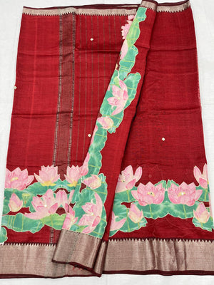 Mangalagiri Silk / Cotton Aplic Work Saree With Running Work Blouse