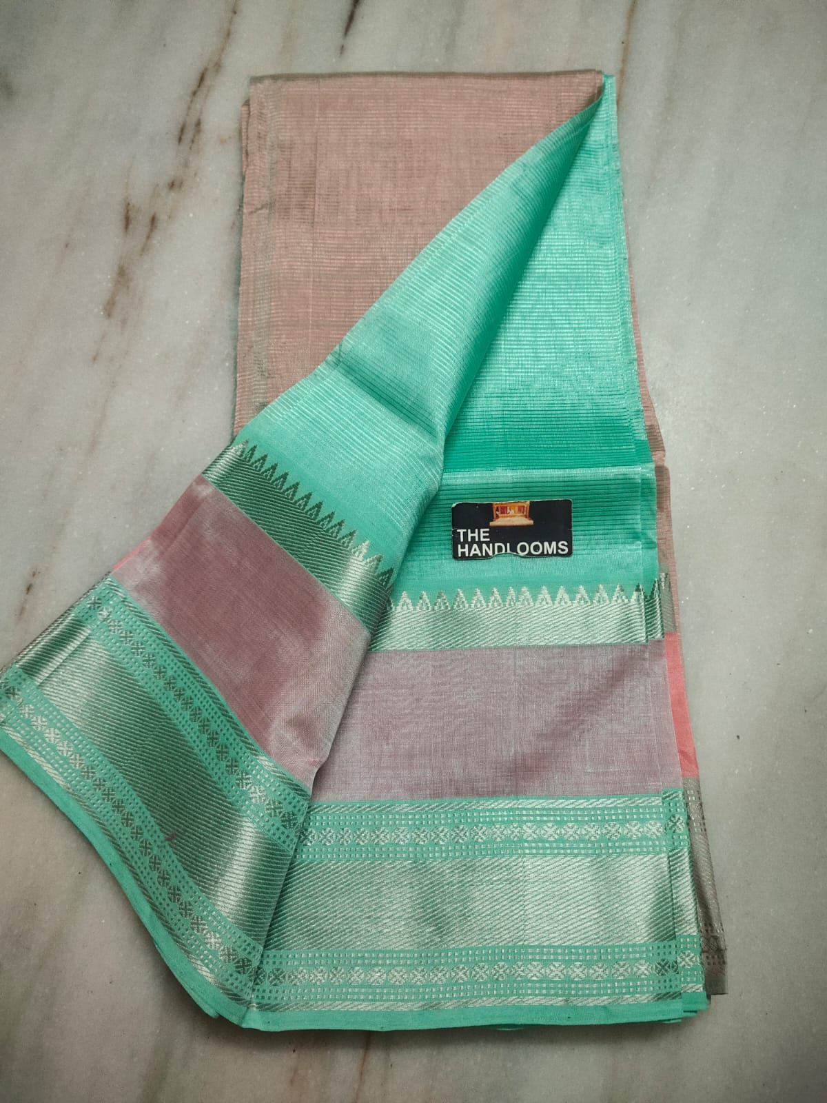 Mangalagiri Silk / Cotton Kanchi Silver Zari Gap Border Saree With Contrast Blouse