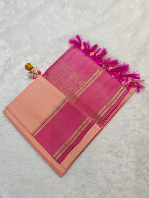 Kanchipuram Soft Silk Small Checks Design Gap Border Saree With Blouse