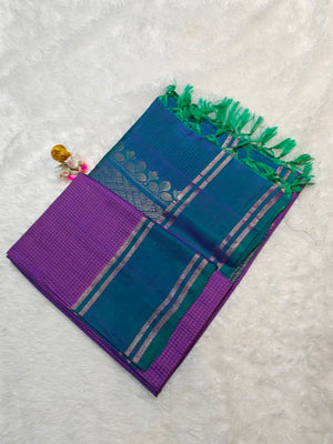 Kanchipuram Soft Silk Small Checks Design Gap Border Saree With Blouse