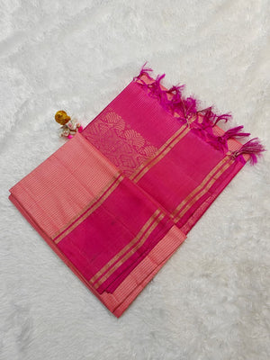 Kanchipuram Soft Silk Small Checks Design Gap Border Saree With Blouse