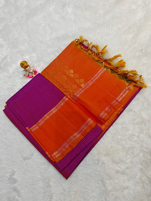 Kanchipuram Soft Silk Small Checks Design Gap Border Saree With Blouse