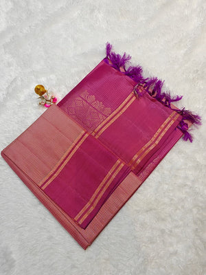 Kanchipuram Soft Silk Small Checks Design Gap Border Saree With Blouse