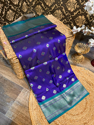 Paithani Shiny Soft Silk Maharani Kadiyal Border Saree With Blouse&nbsp;