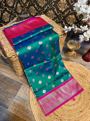 Paithani Shiny Soft Silk Maharani Kadiyal Border Saree With Blouse