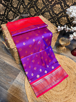 Paithani Shiny Soft Silk Maharani Kadiyal Border Saree With Blouse