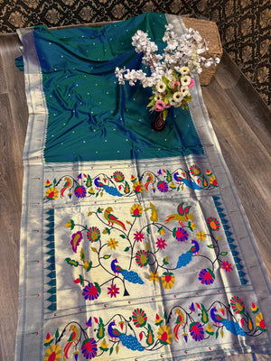 Paithani Katan Soft Silk Banaras Single Muniya All Over Buttas Design Saree