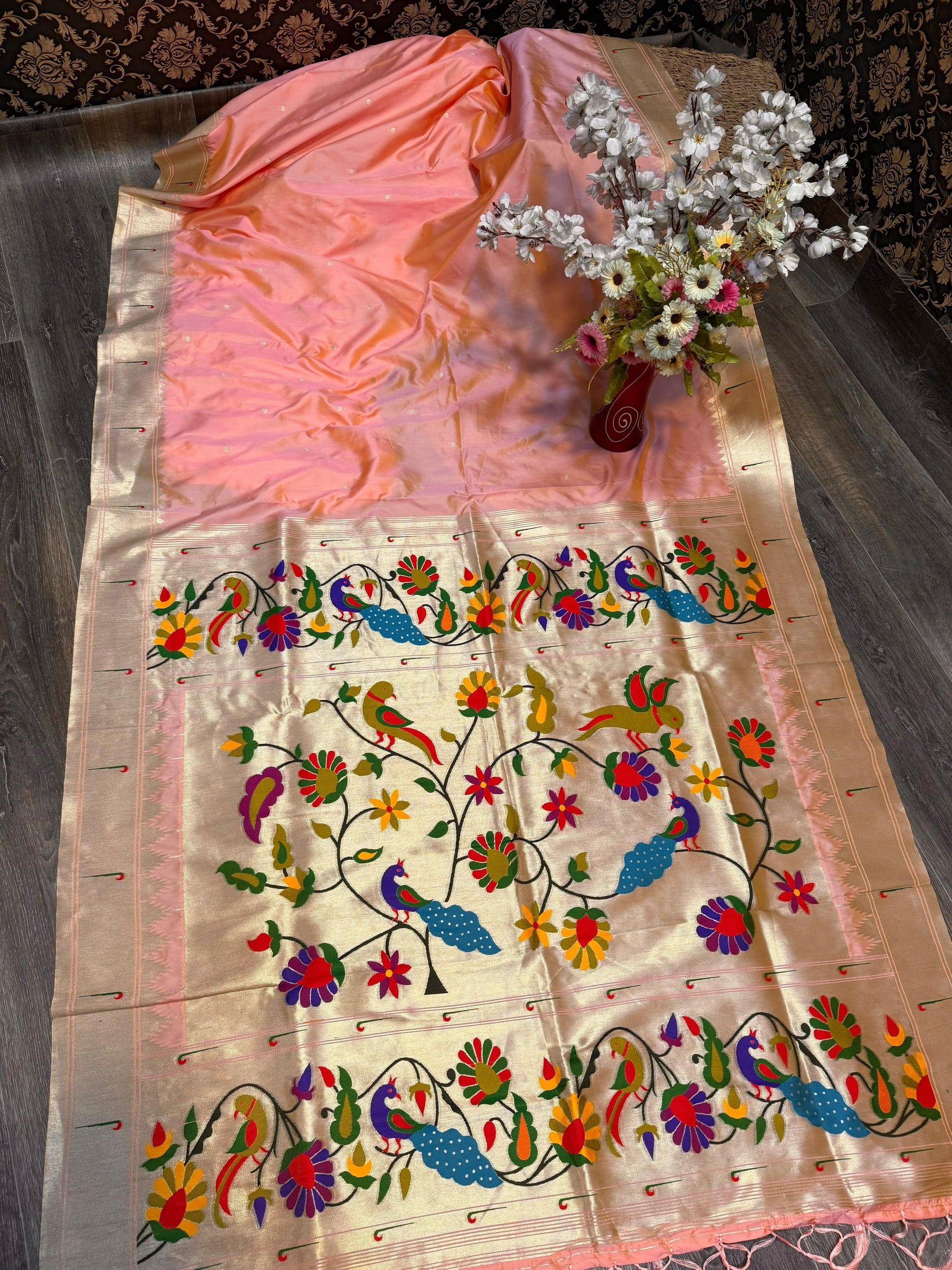 Paithani Katan Soft Silk Banaras Single Muniya All Over Buttas Design Saree
