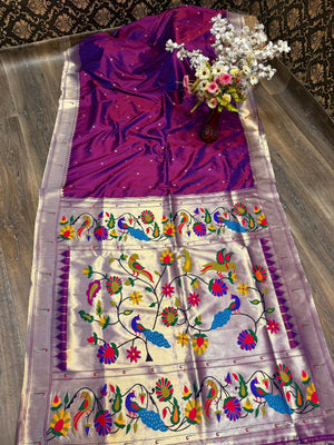 Paithani Katan Soft Silk Banaras Single Muniya All Over Buttas Design Saree