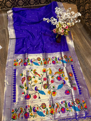 Paithani Katan Soft Silk Banaras Single Muniya All Over Buttas Design Saree